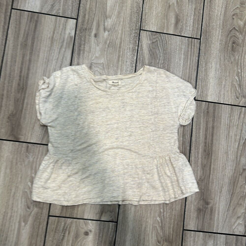 Madewell Women's Peplum Top Medium Boho Boxy Preppy Linen Breathable Lightweight